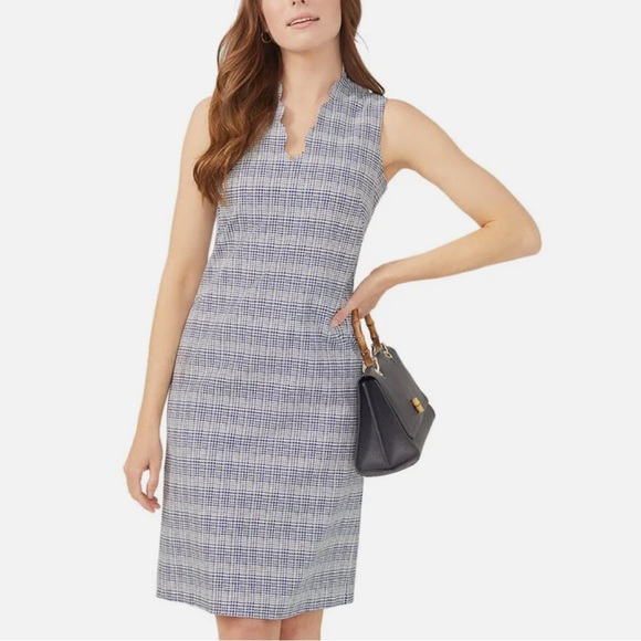 J.MCLAUGHLIN VILMA DRESS Navy And White Geo Pattern - Picture 1 of 10